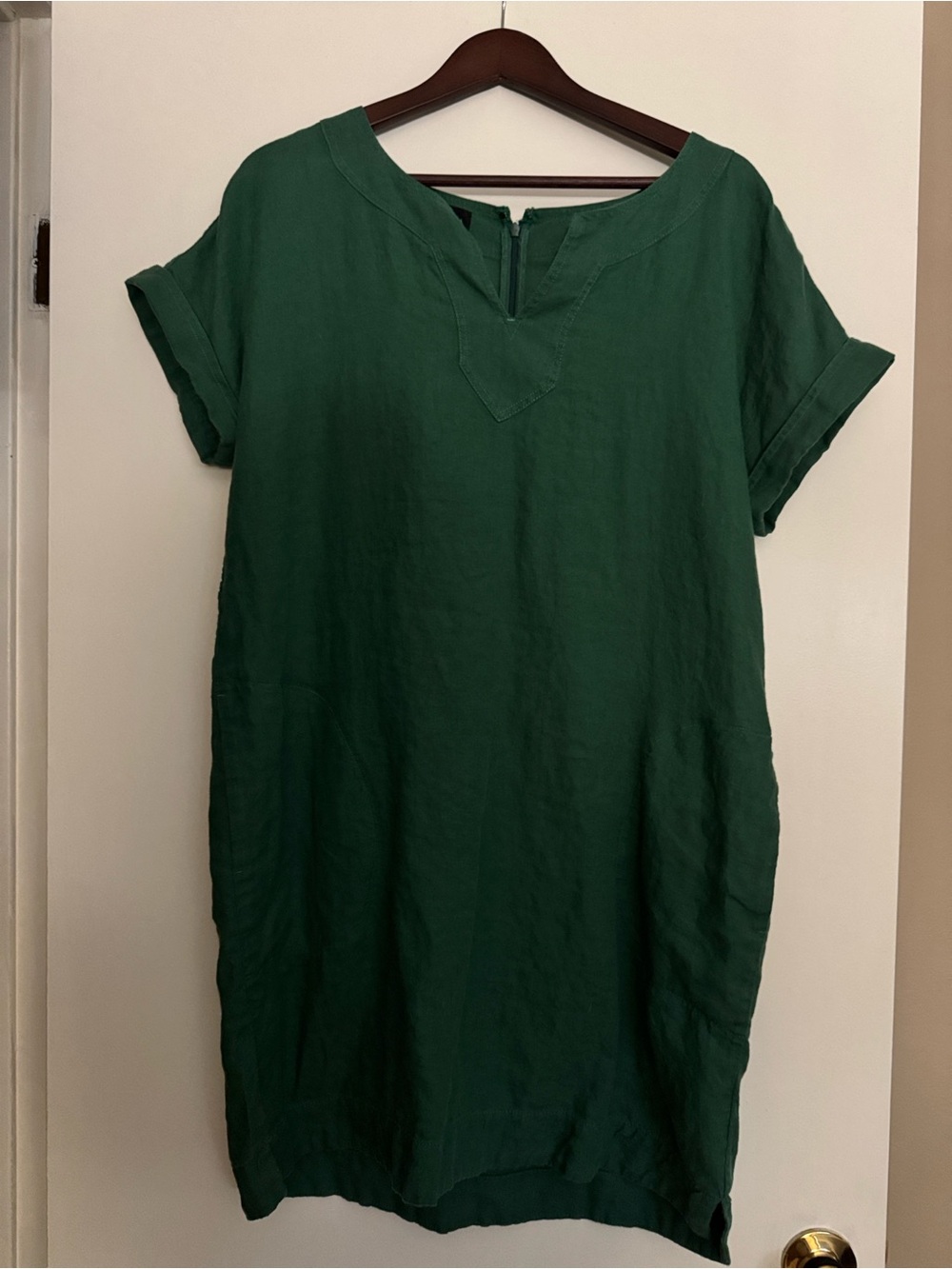 Talbots Green Short-Sleeve Linen Shift Dress